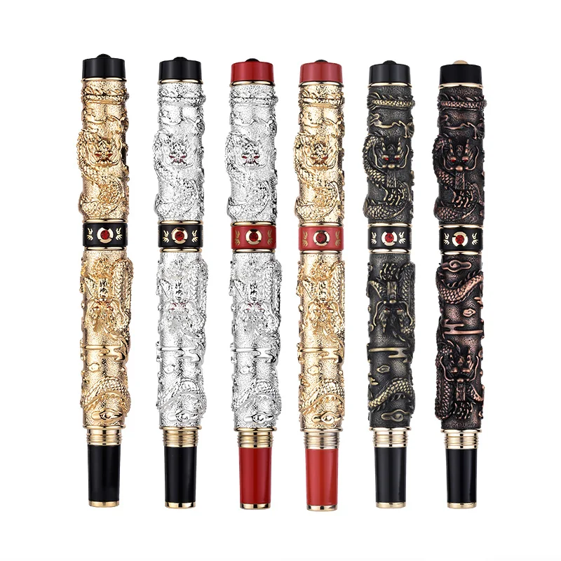 Luxury Jinhao Dragon Ballpoint Pen Vintage Metal Signature Pens 0.7mm Nib Caneta Office Supplies Gift BAG Set Material Escolar