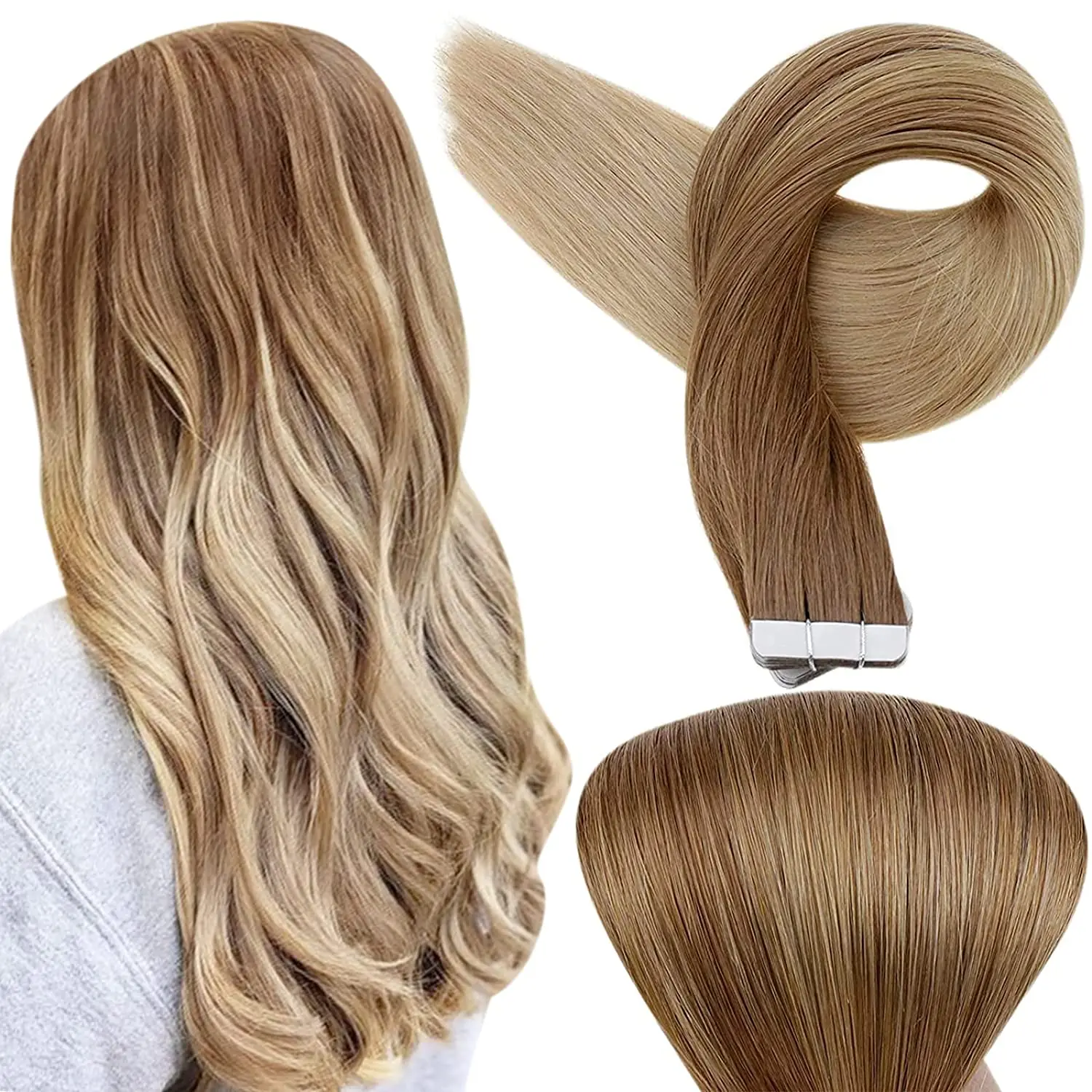 Volledige Glans Tape In Human Hair Extensions Balayage Blonde Kleur Omber 100% Menselijk Haar Huid Inslag Lijm Op Naadloze Remy Haar
