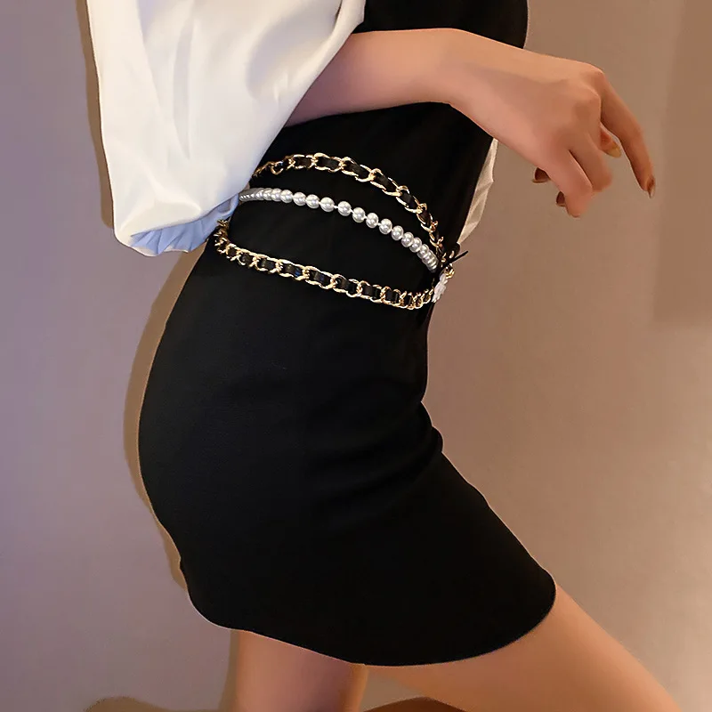 Korea Trendy Taille Kette Kamelie Perle Leder Zubehör für Frauen Party Geschenk – Detail 3