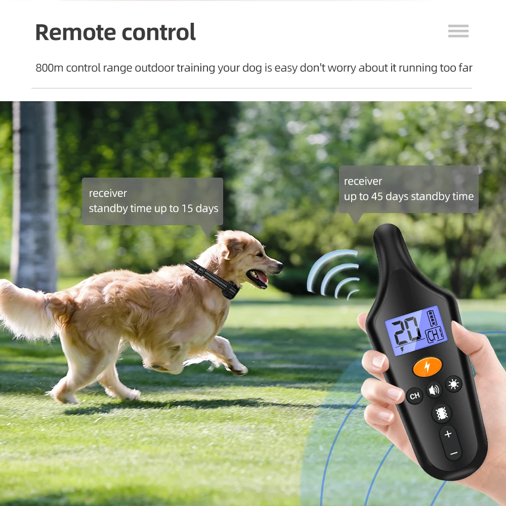 電気犬用トレーニングカラー,リモコン,樹皮防止,振動,安全なショックモード,小型,中型,大型犬用