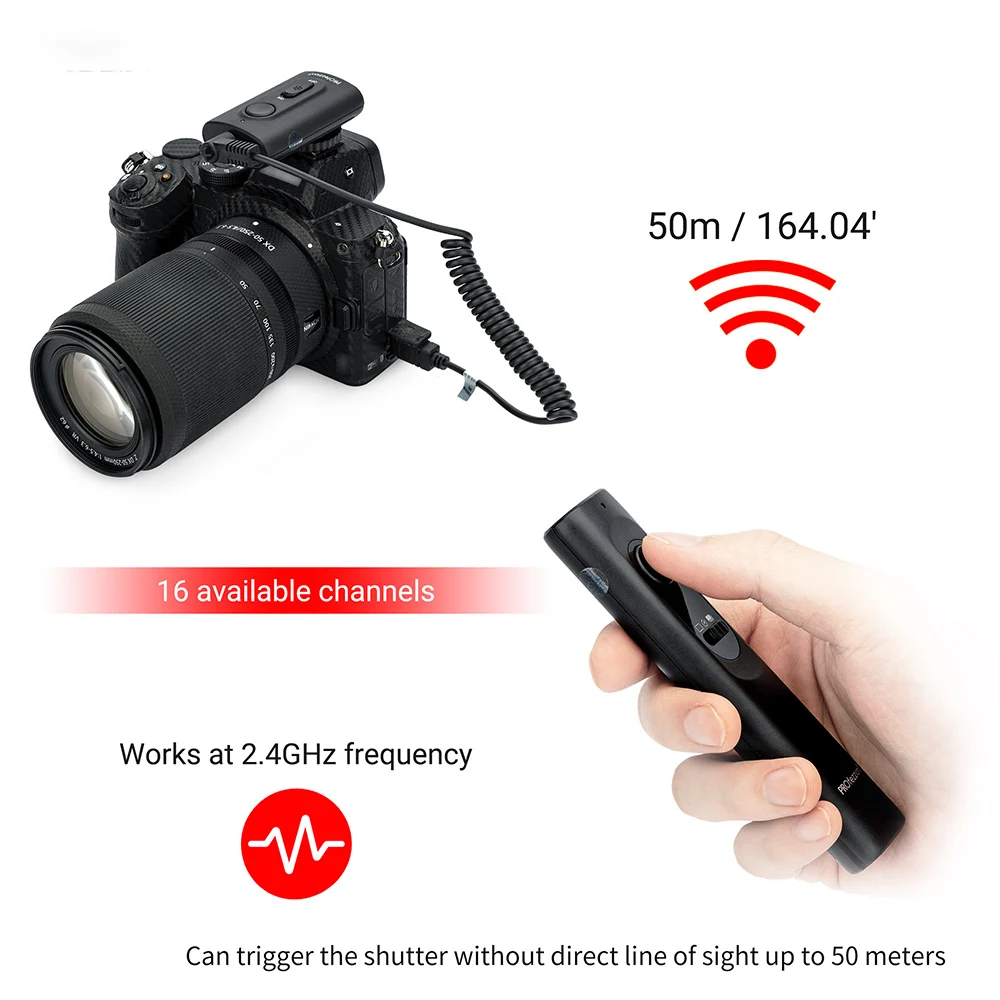 Camera Remote Control 50m Wireless Controller Shutter Release with Removable Clip for Canon Nikon Sony Fujifilm Olympus Pentax