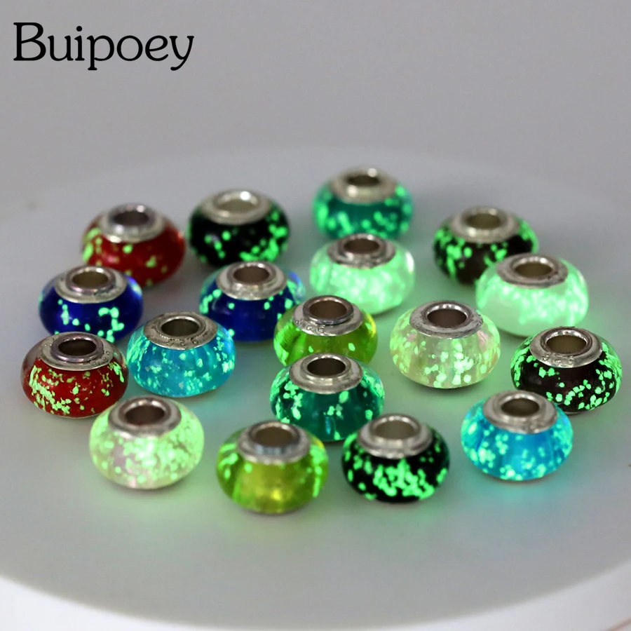 Buipoey-Contas de Vidro Luminoso para Pulseira, Charm Fit, Marcas Originais Pulseira, Colar Moda, Jóias para Mulheres e Homens, Presentes, Novo, 2Pcs