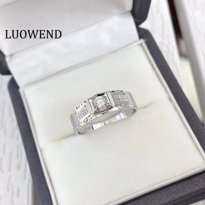 

LUOWEND 18K White Gold Ring Real Natural Diamond Rings for Men Wedding Engagement Party Fine Jewelry Customize