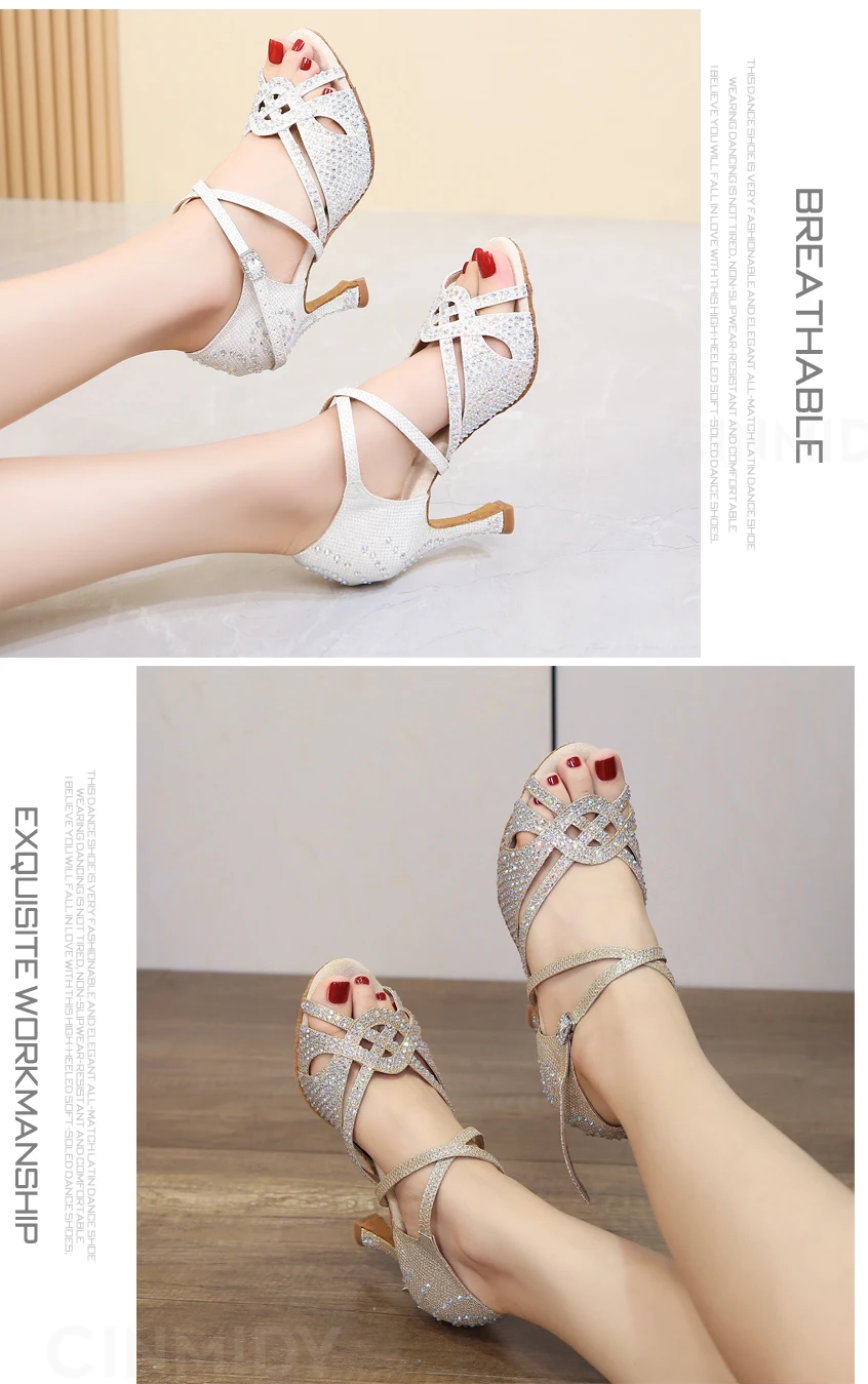 CINMIDY Latein Tanzschuhe Damen Ballsaal Tanzschuhe Mädchen Tango Salsa High Heels Damen Tanz Sneakers Damen Hochzeitsschuhe – Detail 10