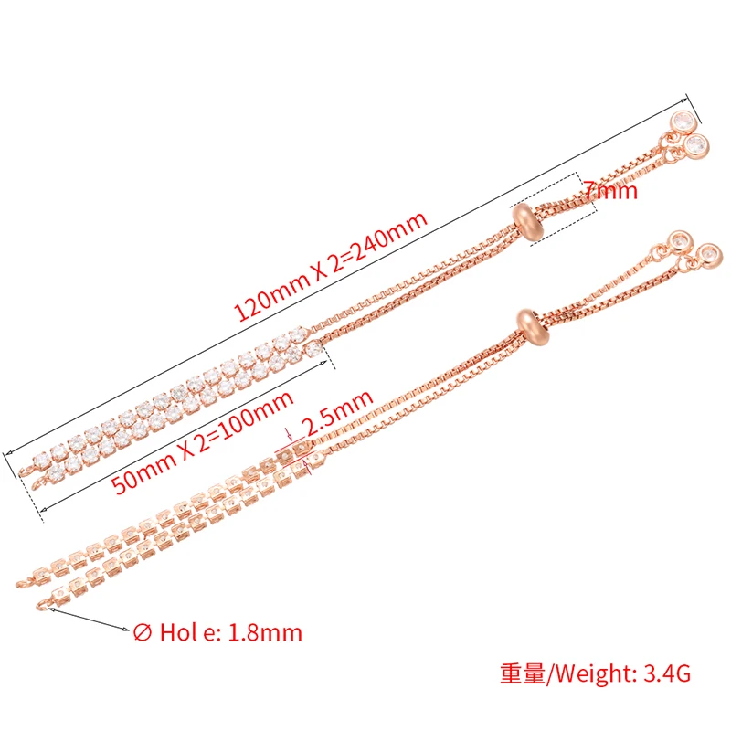 ZHUKOU 2.5x240mm Sparkling Brass Cubic zirconia Crystal Bracelet for Women Charm Bracelet Bangles for Lady Handmade Jewelry VL23