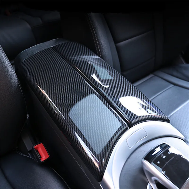 Center Console Armrest Box Panel Decoration Cover Trim Abs For Mercedes Benz E Class W213 260 300 2016-2019 Carbon Fiber Color