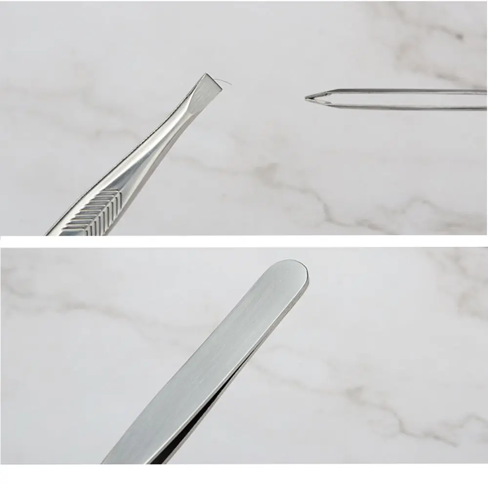 Pęseta do brwi ze stali nierdzewnej, skośna/płaska, do pielęgnacji twarzy, usuwania wrastających włosków i zarostu.