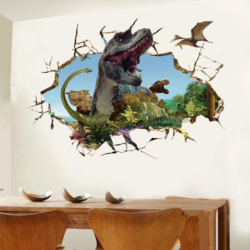 Cartoon  Dinosaur Animal Wall Stickers For kids Rooms Bedroom Home Decor 3d vivid Wall Decals pvc Mural Art Poster