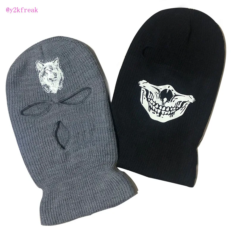 Balaclava Luminous Ski Mask Winter Neon Mask Costume Cosplay Ganster Halloween Series Wolf Knitted Three-hole Pullover Hat