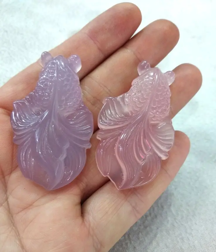 2  Admirable Pink agate goldfish pendant calcedony wealth amulet Bless Lucky