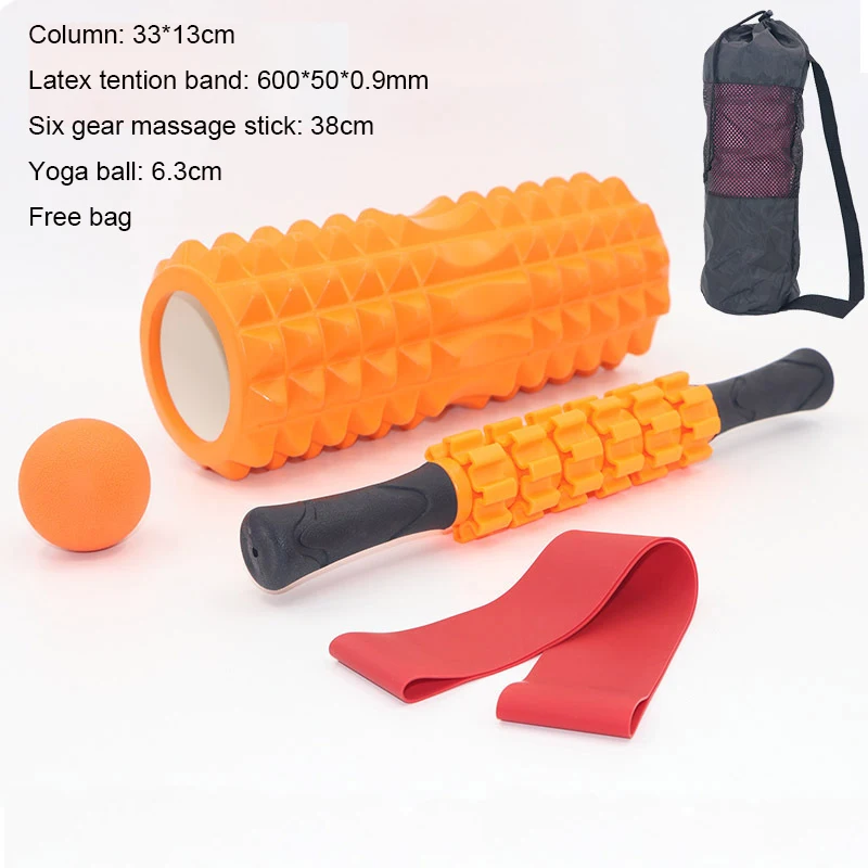 33*13cm Hollow Pilates Yoga Foam Column Yoga Six Gear Massage Stick Yoga Massage Ball Latex Elastic Tention Band Belt Set