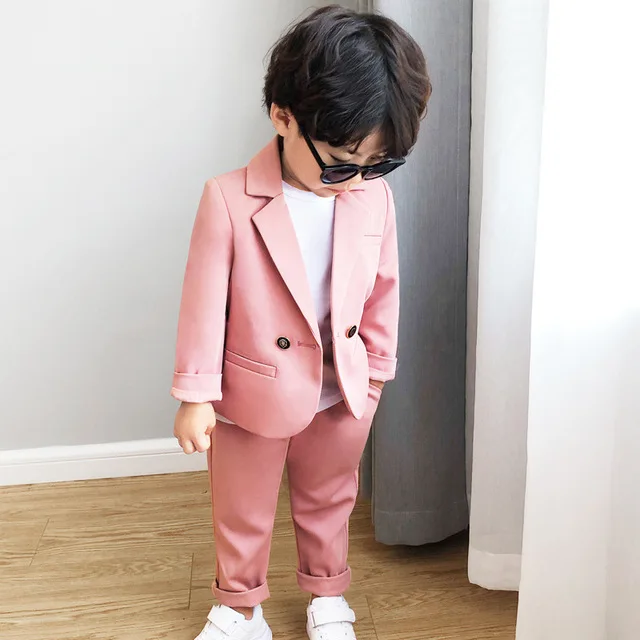 Korea Boys Formal Jacket+Pants 2Pcs Clothing Set Gentleman Kids Performance Tuxedo Dress Children Enfant Wedding Evening Suit