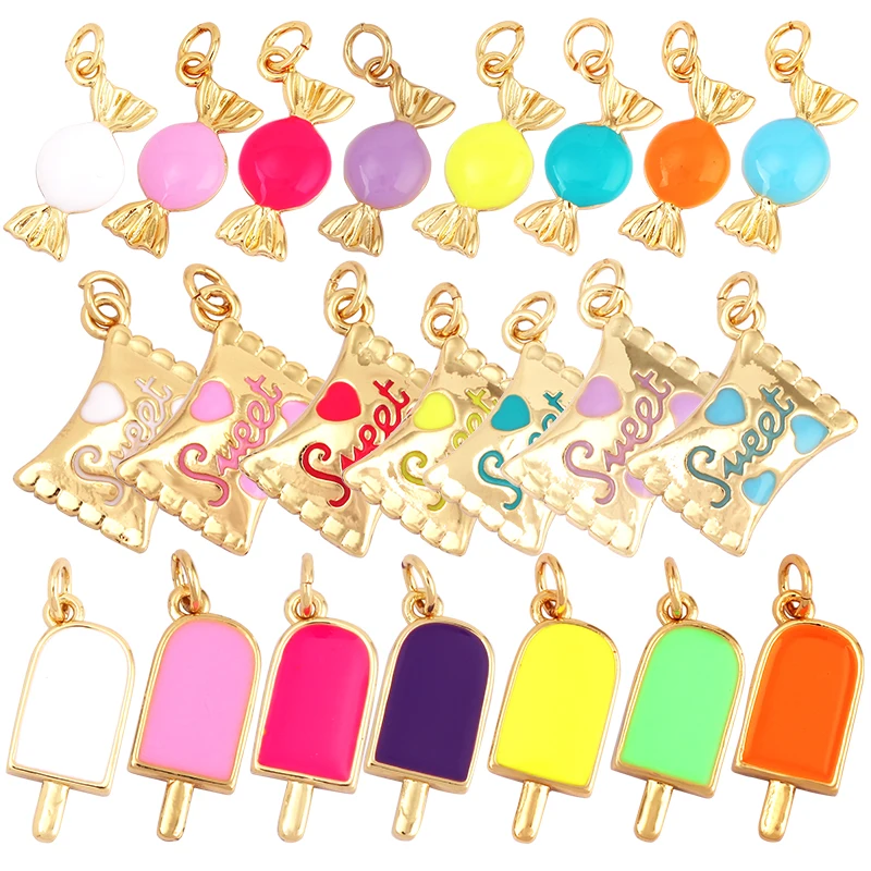 Enamel Ice-cream Stick Popsicle Ice-lolly Candy Sweet Charm Necklace Pendant,Summer Beach Holiday Bracelet Jewelry Supplies M95