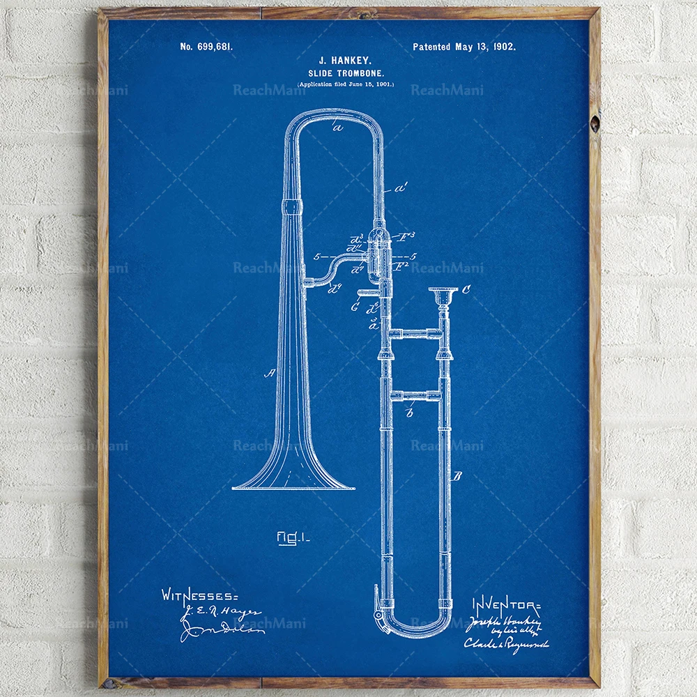 Impression de trombones brevetée. Faites glisser l'affiche de trombone. Décoration de salle de musique. Art de trombone. Cadeaux