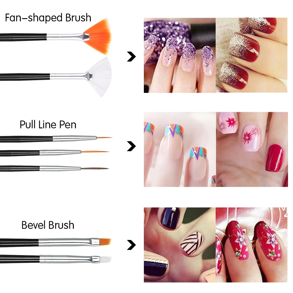 15 Teile/satz Nail art Pinsel Set Design Spitze Maniküre Pinsel Dekoration Eyeliner Zeichnung Flüssigkeit Pulver Schatten Liner Dünne Nägel Stift