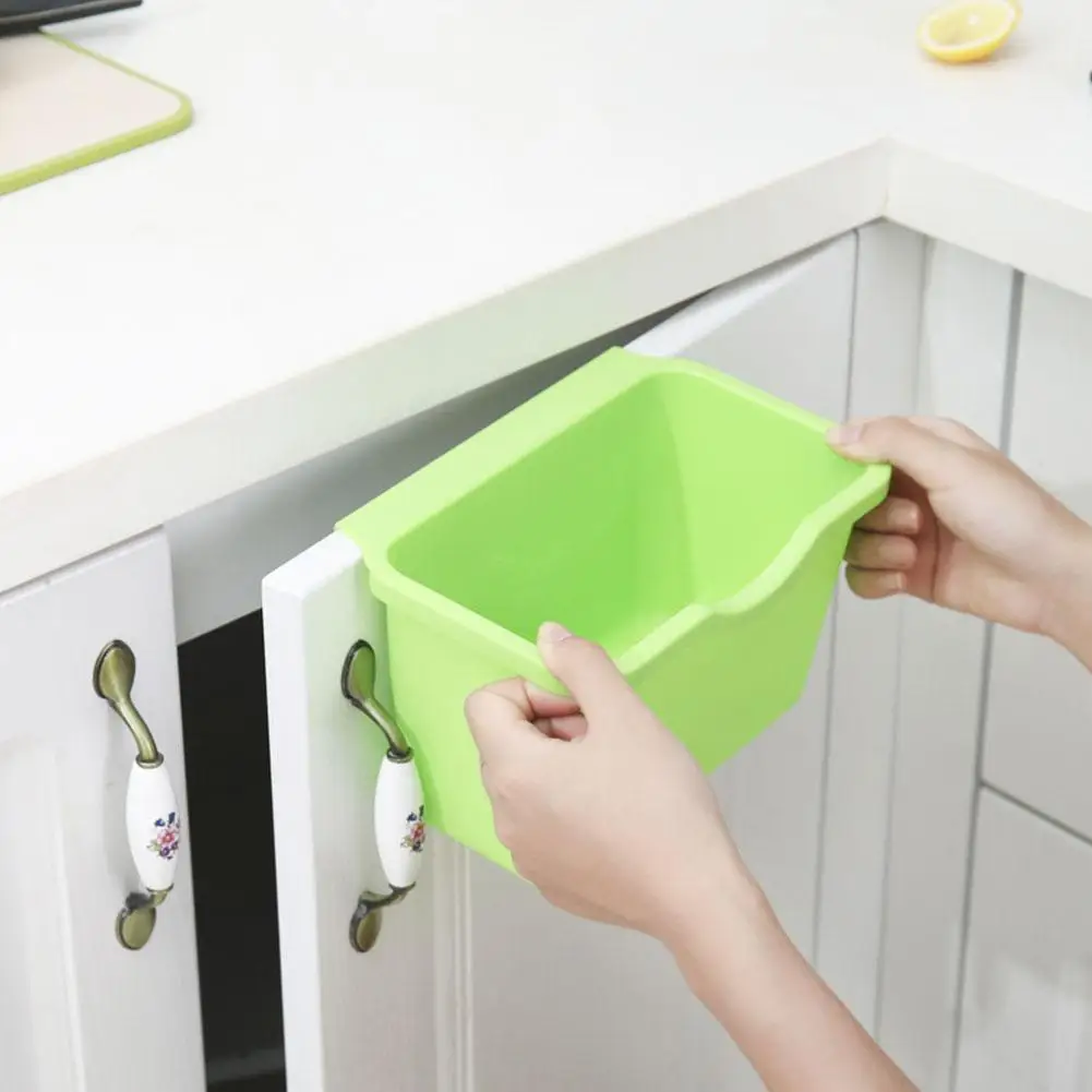 1PC Kitchen Cabinet Door Plastic Basket Hanging Trash Garbage Trash Can Waste Can Bin Holder Desktop Box Storage