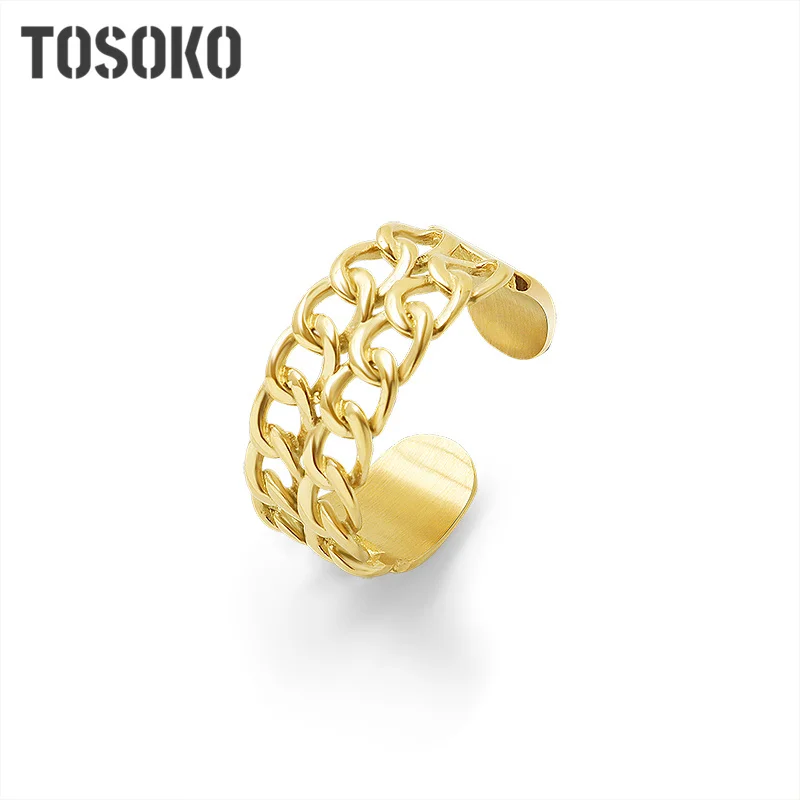 TOSOKO Stainless Steel Jewelry Double Chain Stitching Ring With Adjustable Opening For Female Index Finger Ring BSA155
