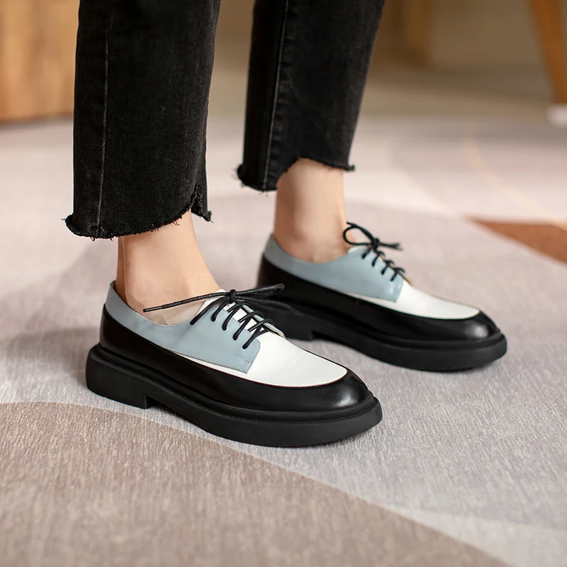 Natural Genuine Leather Flats Shoes Women Round Toe Casual Shoes Cross Tied Flats Footwear Female Shoes Spring 2021 New Pumps