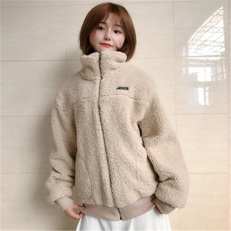 

Real shot 2020 Korean version of autumn and winter cashmere jacket stand collar lambswool jacket wild zipper jacket