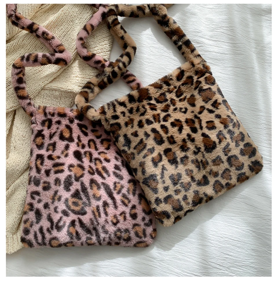 Leopard Print Shoulder Women Bag Winter 2020 Soft Faux Fur Ladies Hand Bags Casual Fluffy Crossbody Messenger Bag Bolsa Feminina