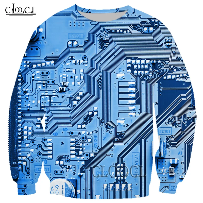 HX Newest Popular Electronic Chip 3D Print Men Women Fashion Sweatshirt Harajuku Streetwear Hip Hop Couple Pullover Tops