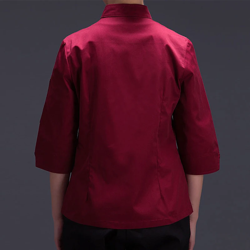 Chef Uniform สำหรับผู้หญิงฤดูร้อนร้านอาหาร Cook Workwear สีแดง Chef jaket เสื้อสีดำ Hotel Uniform waiter Workwear Chef เสื้อผ้า