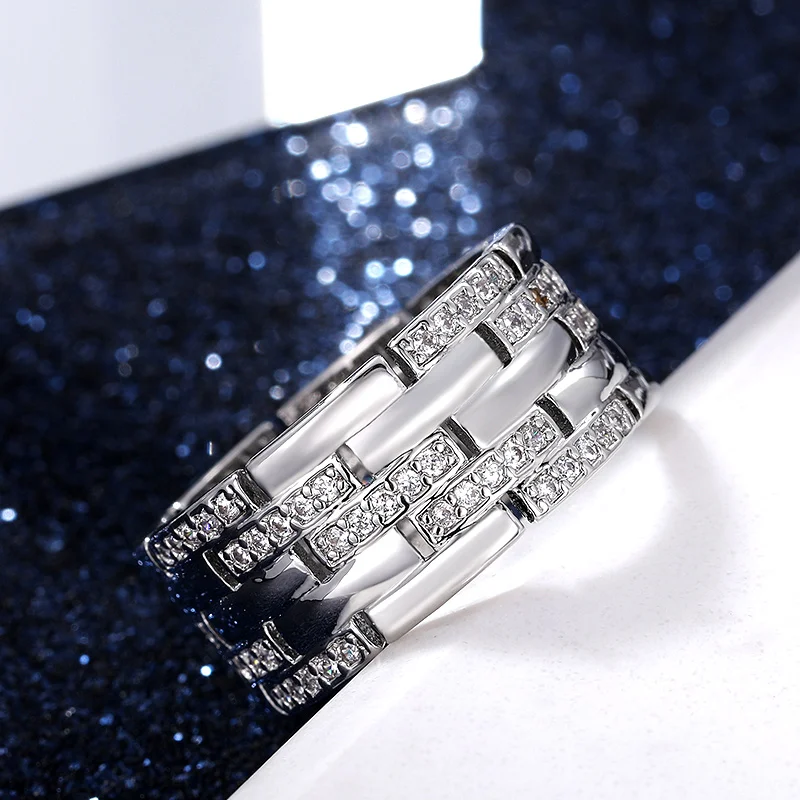 Huitan Luxury Silver Color Women/Men Finger Rings Shiny CZ Anniversary Love Gift Simple Stylish Design Versatile Fashion Jewelry