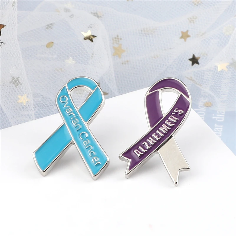 Slogan Bow Brooch Women Enamel Badge Surviving Ovarian Cancer Ribbon Jewelry Metal Custom Button Backpack Denim Lapel Pins Gifts