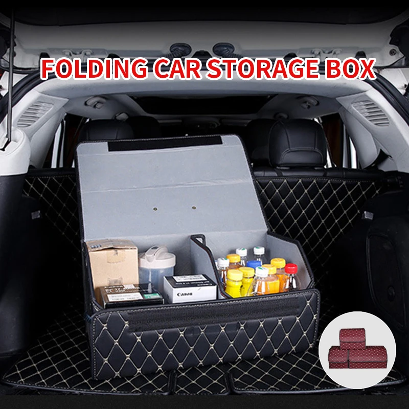 Car Trunk Organizer Storage Box Collapsible Back Seat Organizer Trunk Bag Tool Bag PU Leather Stowing Tidying Auto Accessories