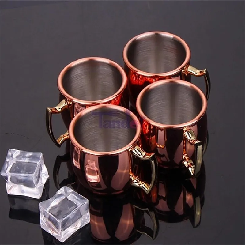 5 Pieces Moscow Mule Copper Mugs 60ml Mule Cups 2 Ounces Mug 304 Metal Stainless Steel Lining Pure Copper Plated Coffee Cup