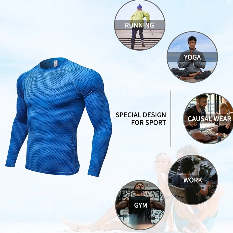 T-shirt de sport à manches longues pour hommes, vêtements thermiques, compression de gymnastique, séchage rapide, chemise collante, musculation,