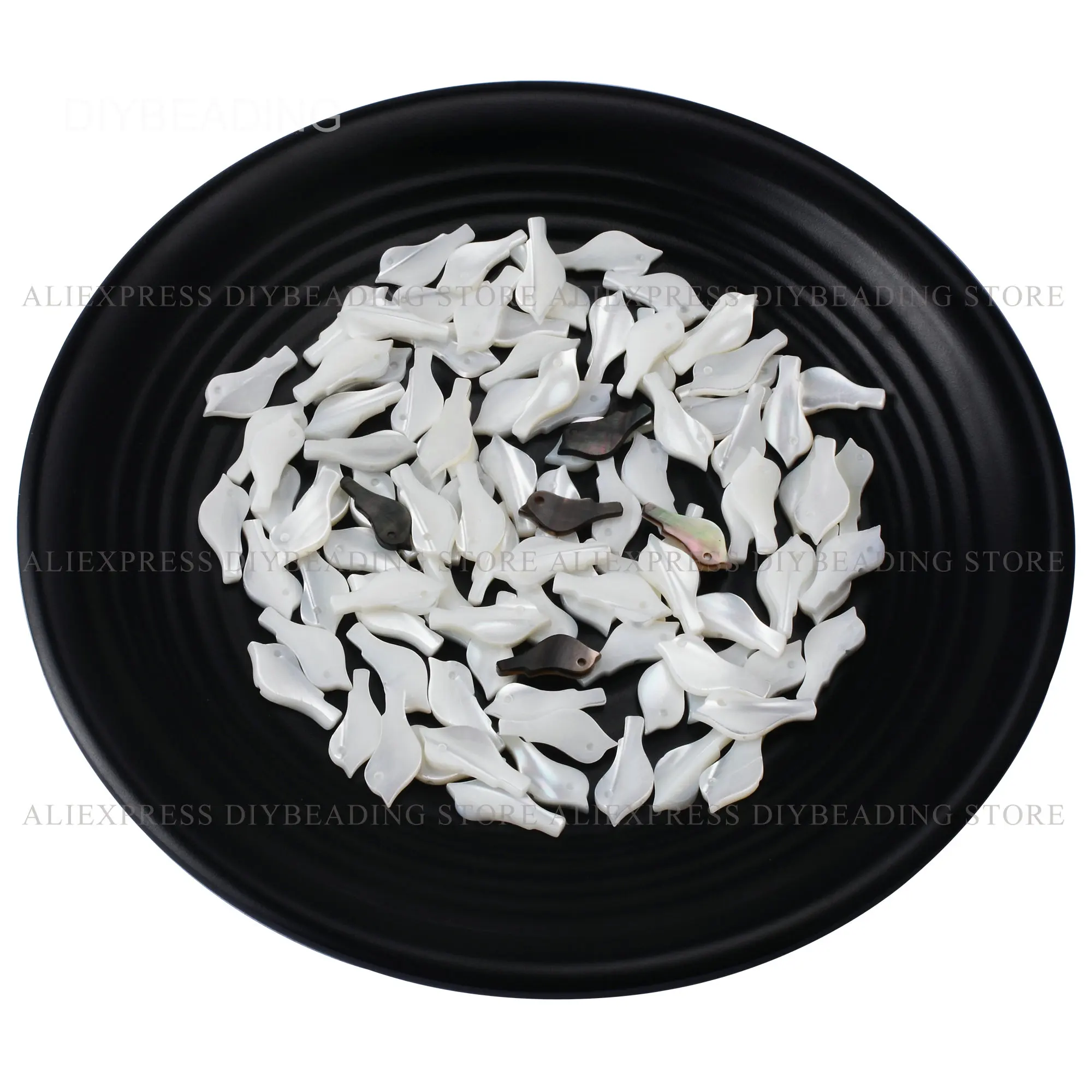 4-100 Pcs Natural White/ Black MOP Shell Hand Carved Bird Animal Charm Pendant Beads for Jewelry Making (2 Holes)