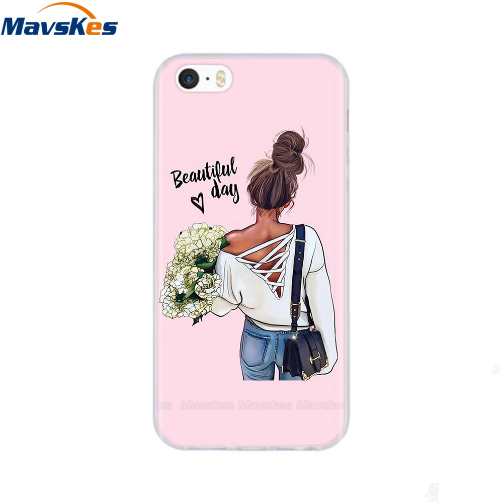 soft tpu case for iPhone 4 4s 5 5s SE 6 6s cute cartoon cat flower fashionable silicone phone case cover full protective coque - Image 4