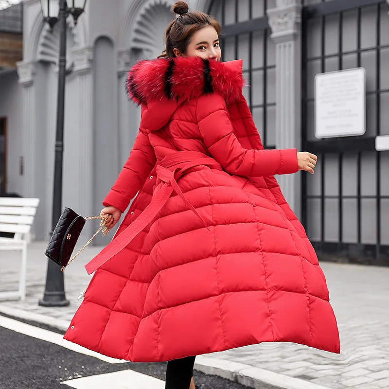 Hooded Fur Collar Down Parkas Women Winter X Long Thick Warm Coat Chaqueta Mujer Female Down Cotton-padded Clothes Jacket X9211