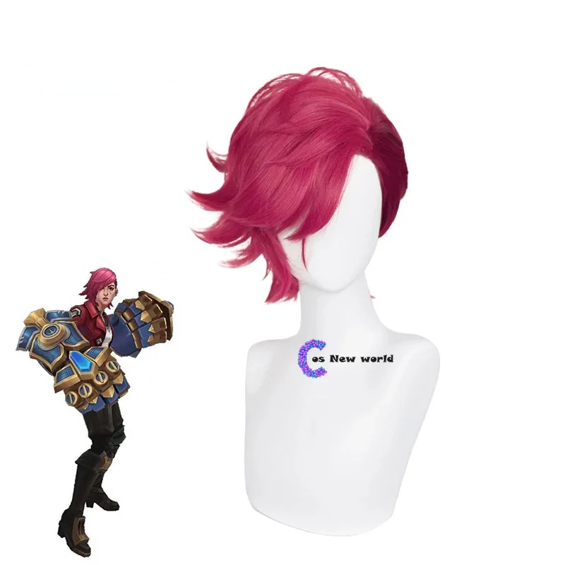 LOL Arcane Vi-Peluca de Cosplay para mujer y hombre, pelo sintético resistente al calor, Color rosa profundo, 30cm