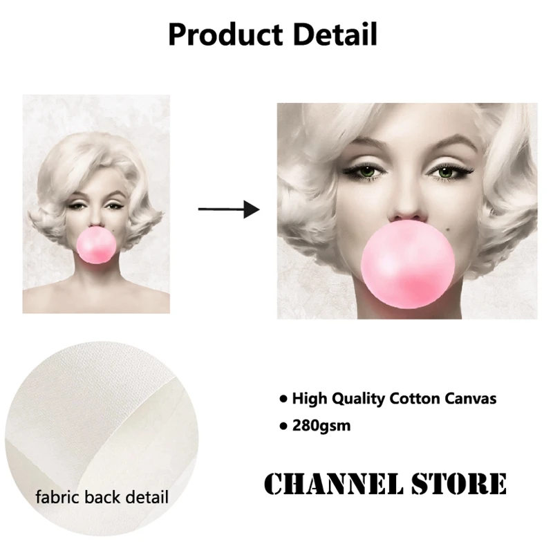 Monroe Bubble Gum Wall Art Canvas Poster French Model Brigitte Photo Fashion Prints Nordic Decoration Painting Home Decor