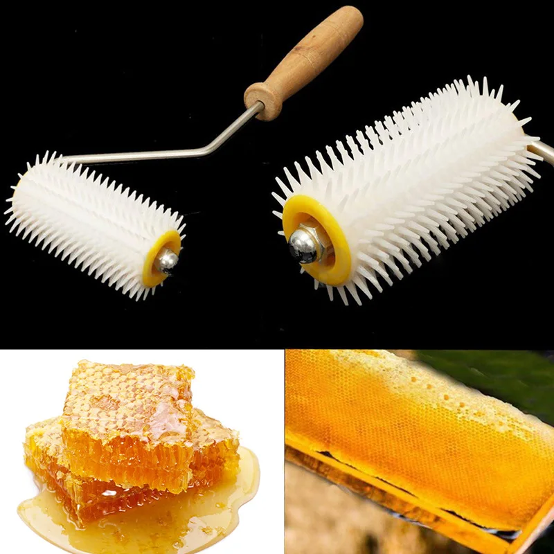 1PC Bee Honey Extracting Uncapping Needle Roller Type Propolis Extractor Wooden Handle Bee Honey Comb Beekeeping Uncapping Tools