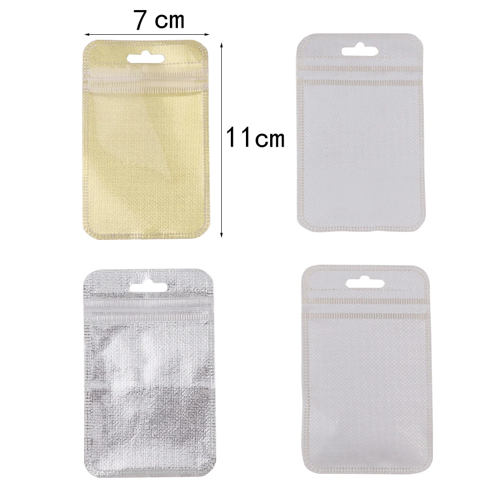 50 Pieces 2 Colors One Side Clear Plastic Ziplock Bag Gold Inlay Plastic Bag Packaging  Poly Bag Ziplock Pouch Jewelry Packaging