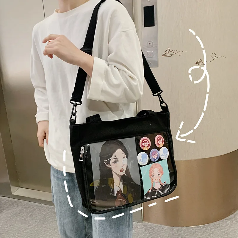 Japanese Harajuku JK Canvas Bag For Women Transparent Pocket Itabag Mochila High School Girls Uniform JK Crossbody Shoulder Bag