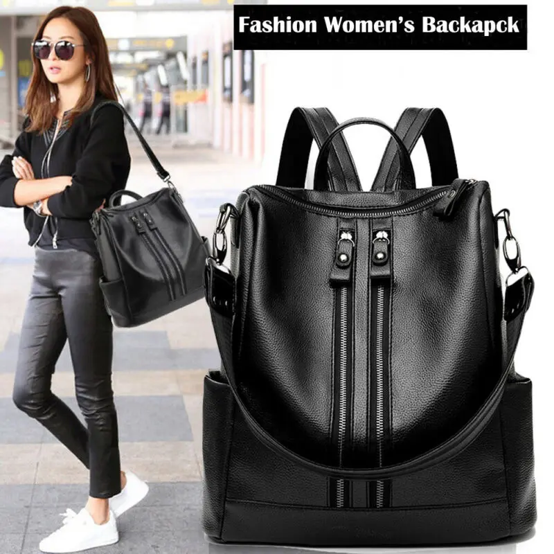 Women\'s PU Leather Rucksack Handbag Large Capacity Shoulder Bag Travel Backpack Satchel