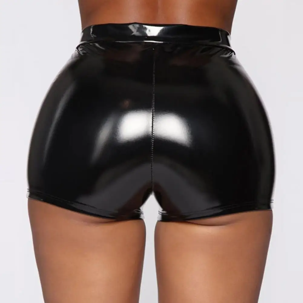 Calções de couro de látex do falso das mulheres elástico magro cintura alta bodycon biker shorts senhora magro plutônio casual shorts da motocicleta novo personalizado