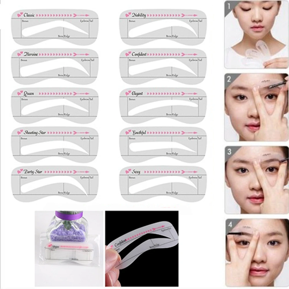 Pochoirs à sourcils réutilisables, 10 pièces, cartes de maquillage, autocollants