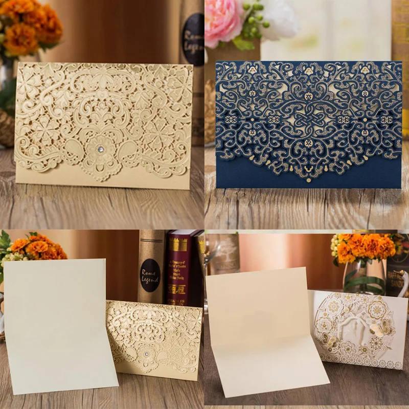 50pcs  Luxury Flora Elegant Laser Cut Wedding Invitation Card Lace Favors Free Customized Wedding Decoration Party Supplies