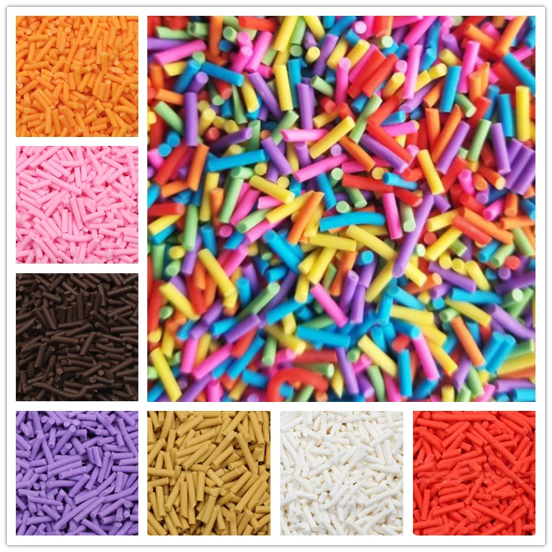 100g/Lot Long Polymer Soft Clay Gracile Cylindrical Candy Sprinkles for Delicious Cake Decoration DIY Crafts Filler Accessories