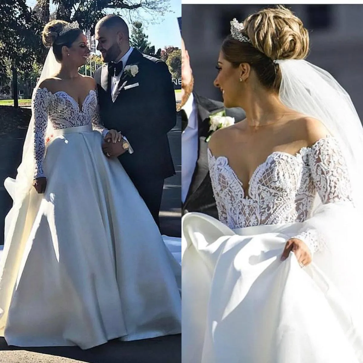 Vestidos de novia acampanados de manga larga, Vestidos de Novia de encaje con apliques, botones en la espalda, playa, Boho, talla grande, personalizados