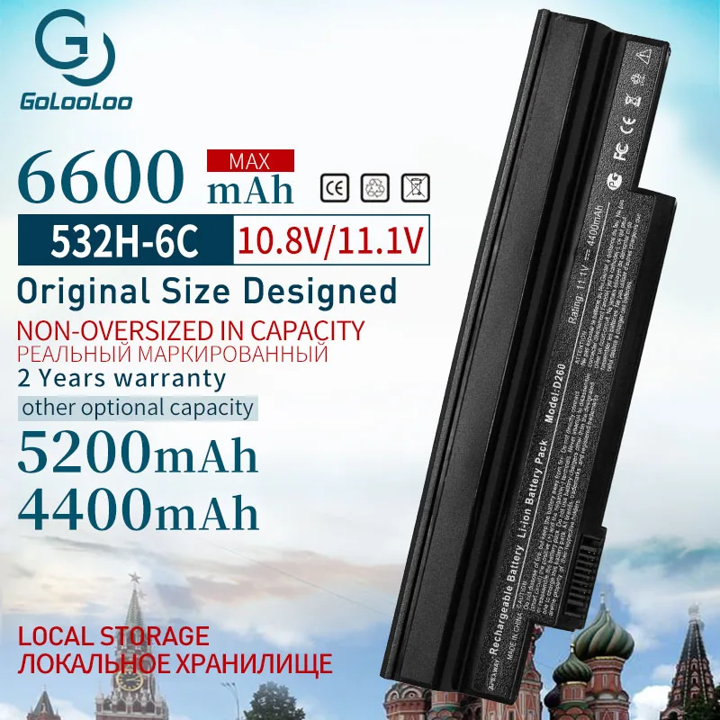 Golooloo 11.1V 4400mah Laptop Battery for Acer Aspire one 253H 532H 532G UM09H31 UM09H41 NAV51 UM09G31 UM09H75 NAV50 4400mah