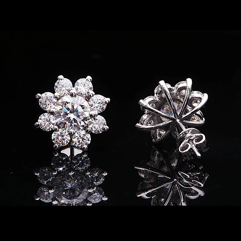 1.0ctw 5.0mm Round Excellent Cut DF Color VVS1 Moissanite Earring Flower Earring Real 18K White gold Stud Push Back