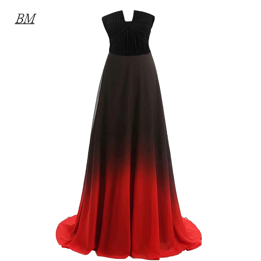 Robe De Soiree Black Gradient Color Prom Dresses Long V Neck Ombre Chiffon Evening Gowns Pleated Crystal Dress HC63