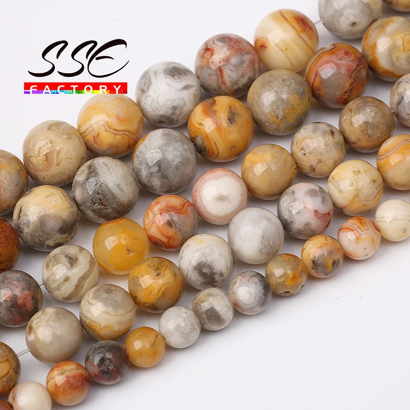 Natural Crazy Agates Beads Round Loose Spacer Stone Beads For Jewelry Making DIY Bracelet Accessories 15\'\' Strands 4 6 8 10 12mm