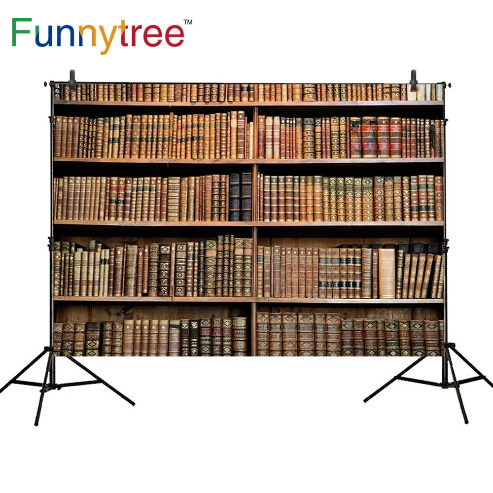 Funnytree bookshelf photography backdrop library back to school graduation background vintage photocall photoshoot prop portrait